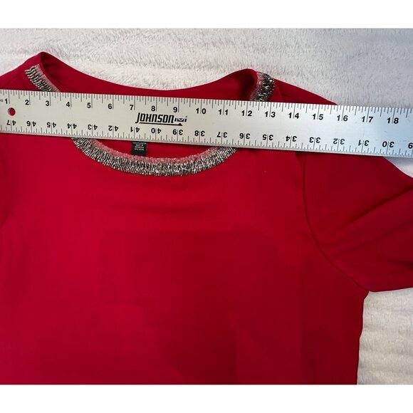 Alfani Womens Red Layered Chiffon Blouse Tunic Embellished Neck Size 8 Career - Picture 5 of 9